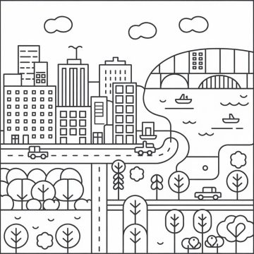 Desenho de Pintura de Paisagem Urbana para Colorir