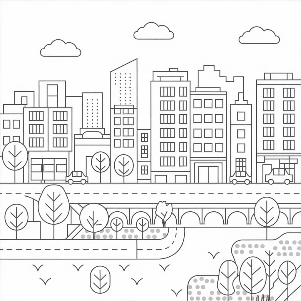 Desenho Paisagem Urbana Baixar Grátis para Colorir