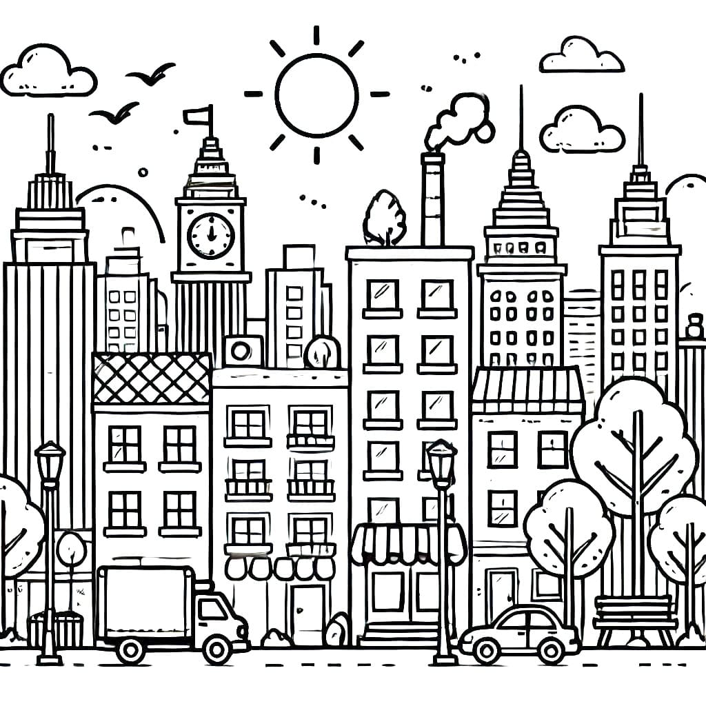 Desenhos de Paisagem Urbana para Colorir