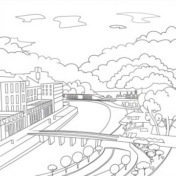 Desenho Paisagem Urbana Simples para Colorir