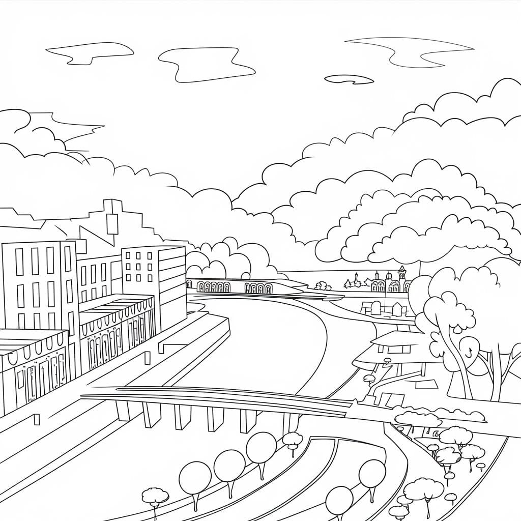 Desenho Paisagem Urbana Simples para Colorir