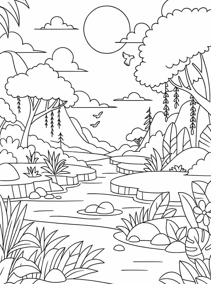 Desenho de Bela Paisagem Natural para Colorir