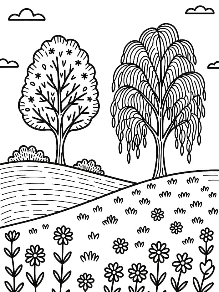 Desenho de Grátis Paisagem Natural para Crianças para Colorir