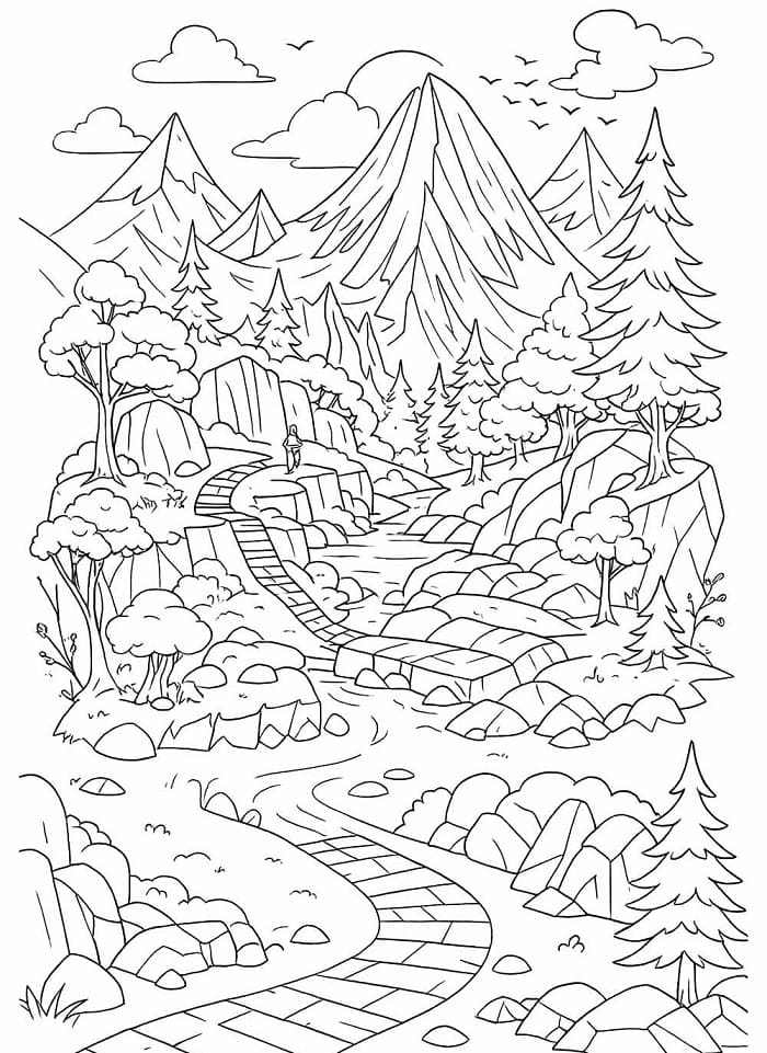 Desenho de Imagem de Paisagem Natural para Colorir