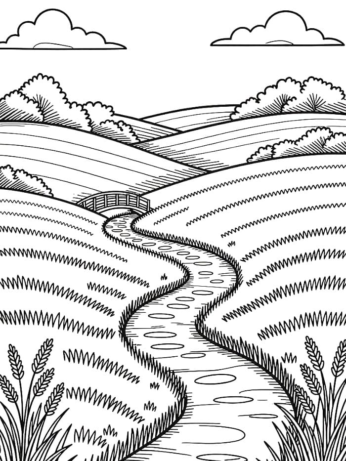 Desenho de Imprimivel Grátis Paisagem Natural para Colorir