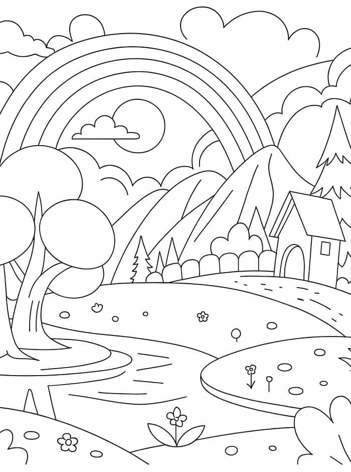 Desenho de Paisagem Natural Fácil para Colorir