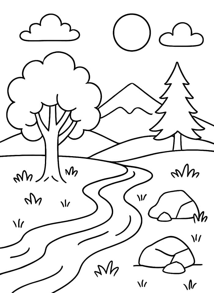 Desenho de Paisagem Natural Grátis para Colorir