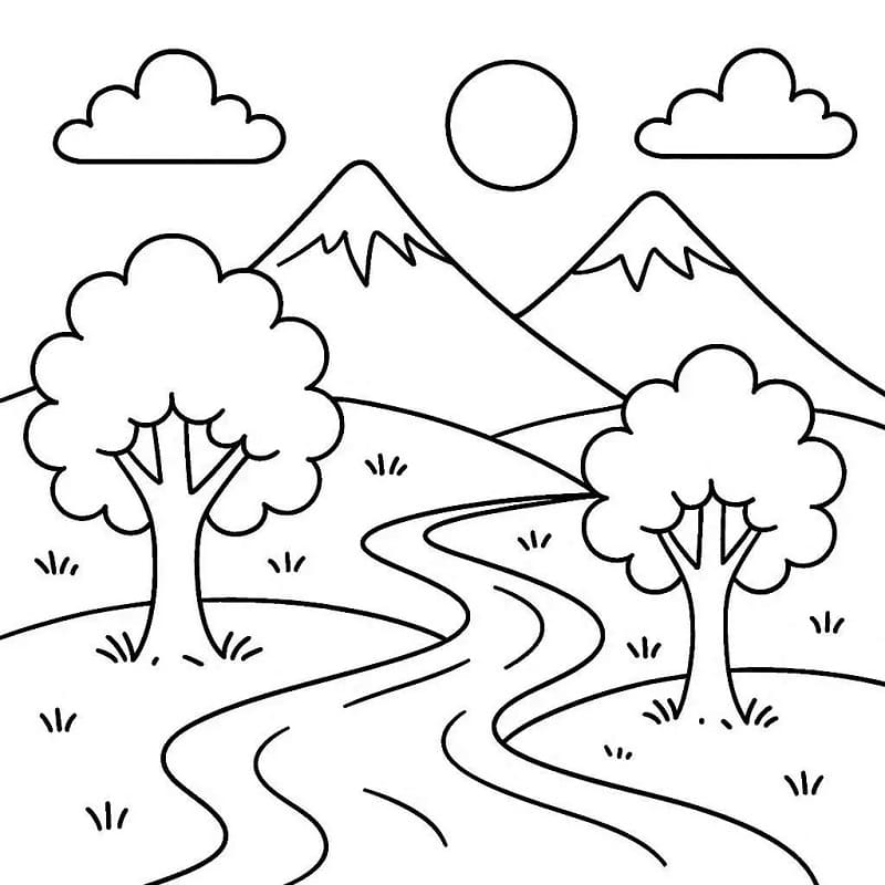 Desenho de Paisagem Natural Imprimivel Grátis para Colorir