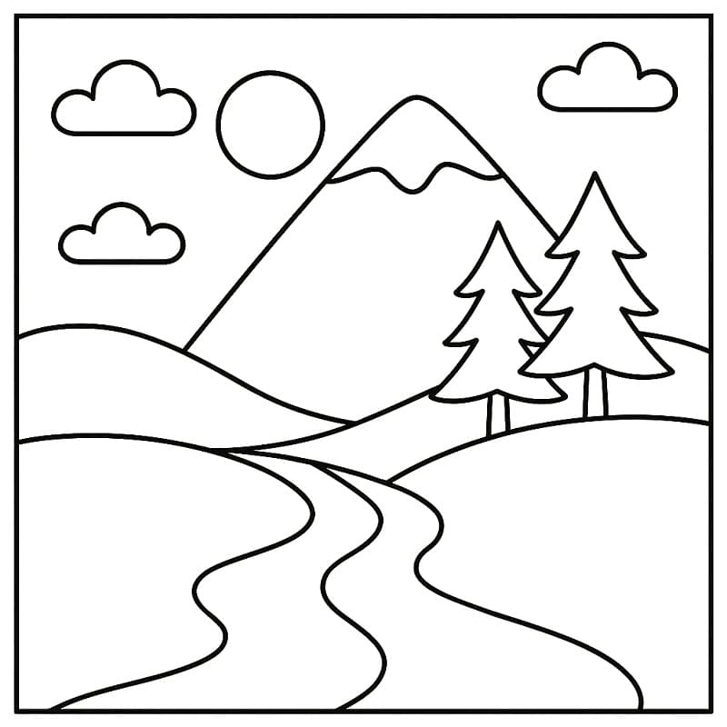 Desenho de Paisagem Natural Imprimivel Grátis para Crianças para Colorir