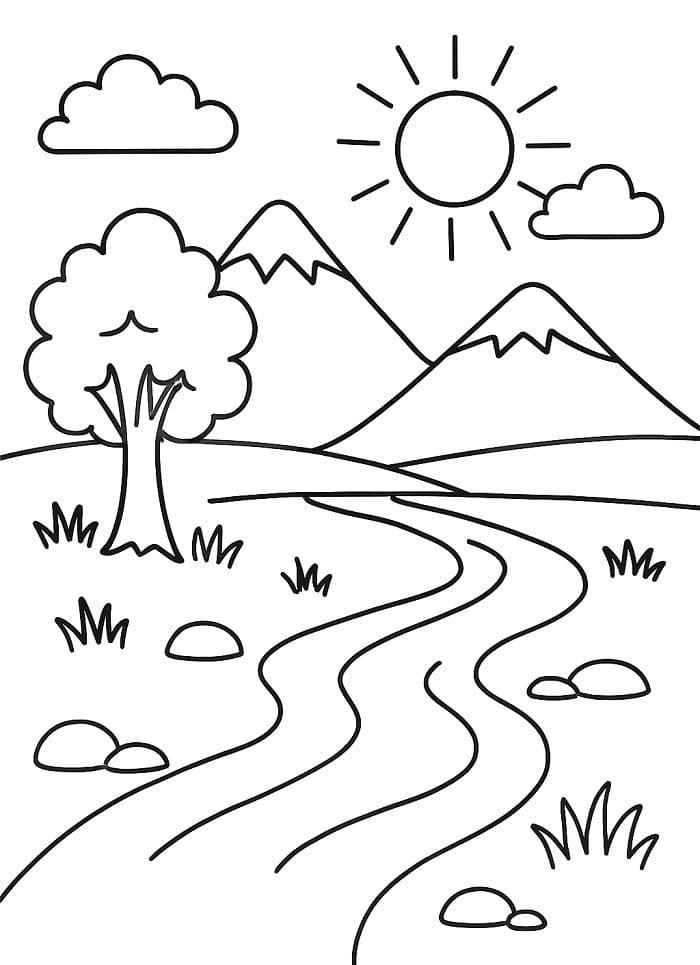 Desenho de Paisagem Natural Imprimivel para Colorir