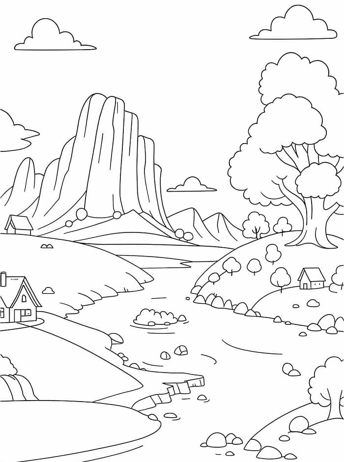 Desenho de Paisagem Natural para Colorir Desenho de Paisagem Natural para Colorir