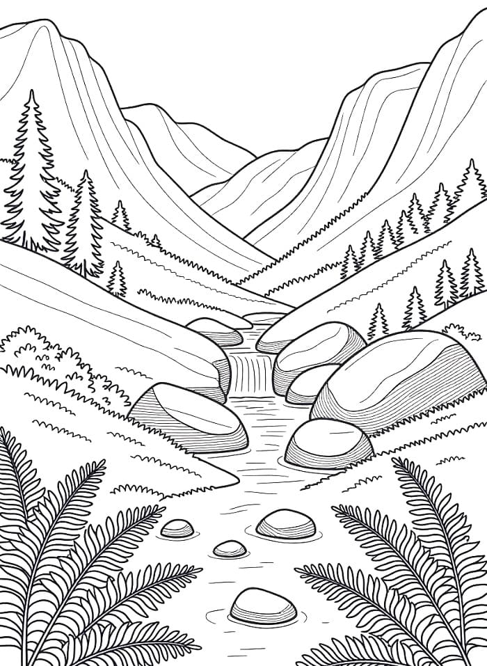 Desenho de Paisagem Natural para Crianças para Colorir