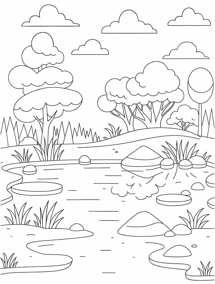 Desenho de Paisagem Natural Perfeita para Colorir