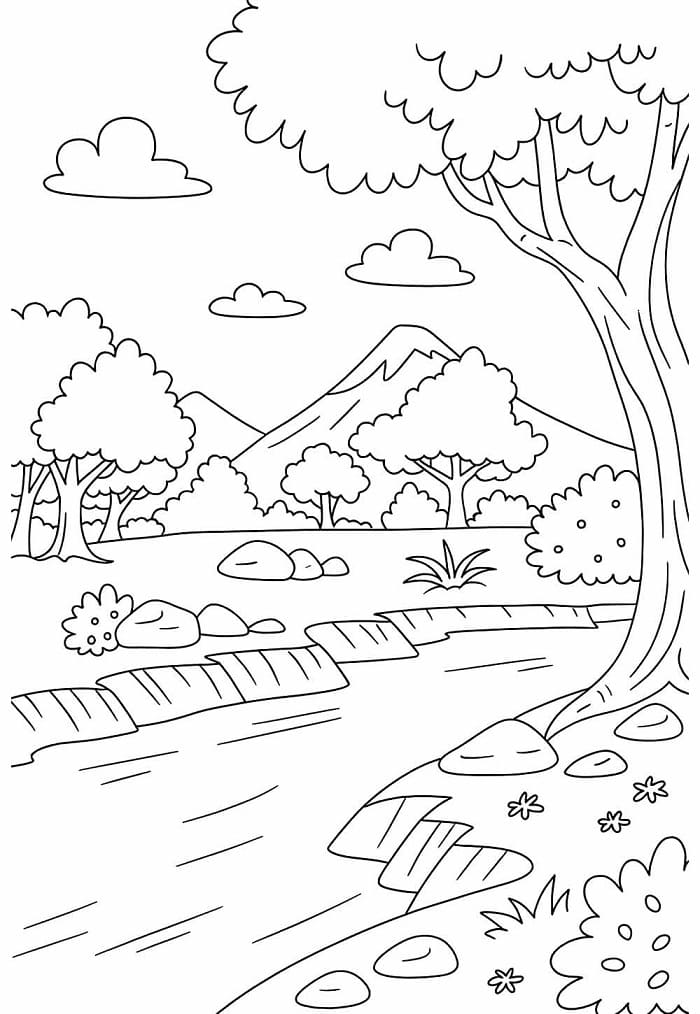 Desenho de uma Bela Paisagem Natural para Colorir