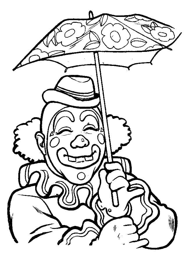 Desenho Palhaço com Guardá Chuva para Colorir