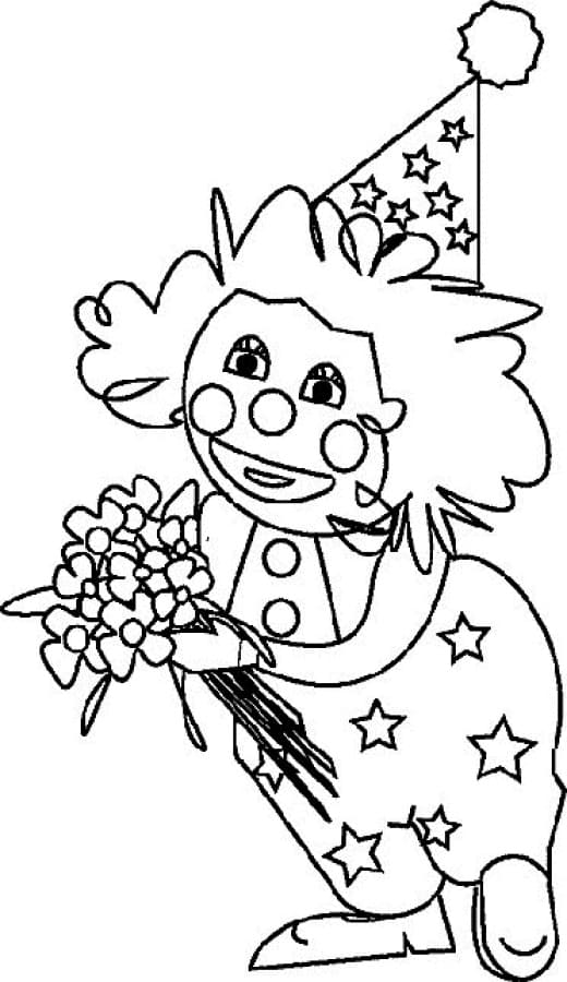 Desenho Palhaço e Flores para Colorir