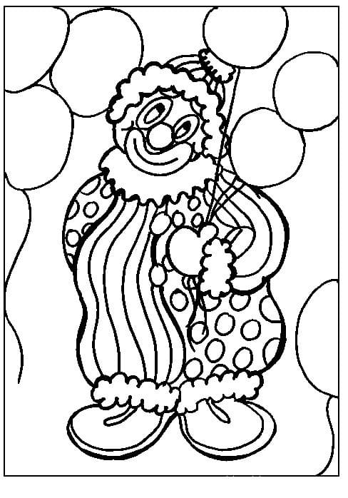Desenho Palhaço Segurando Balões para Colorir