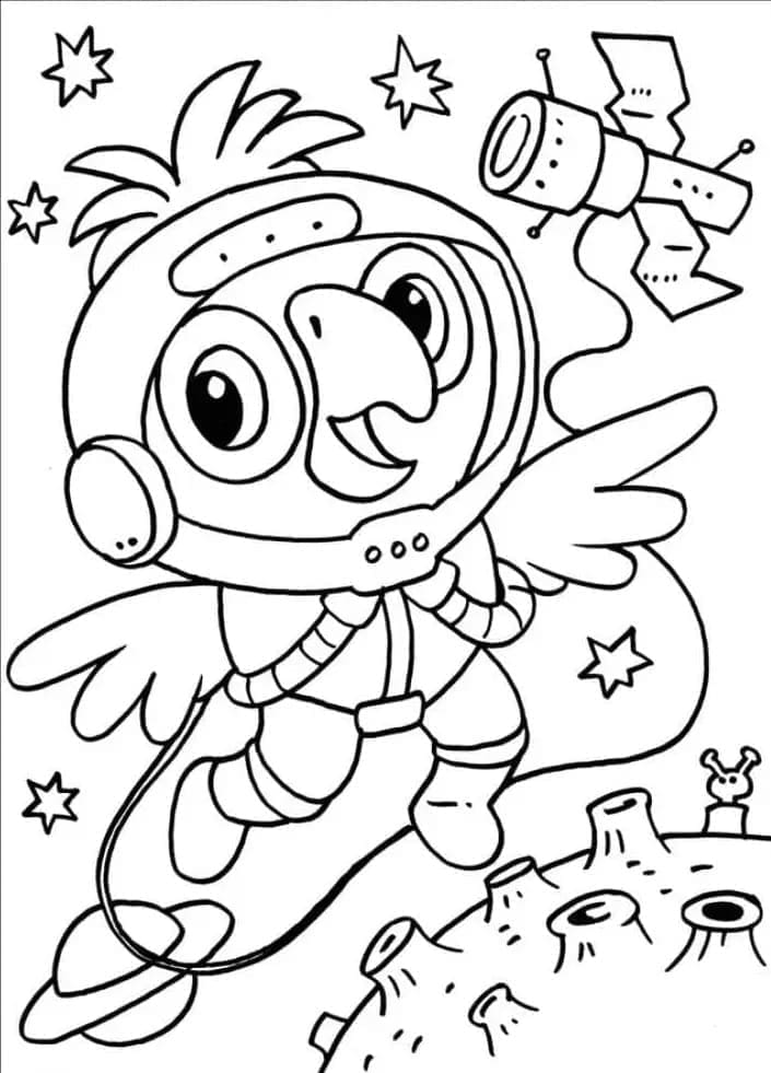 Desenho de Papagaio Astronauta para Colorir
