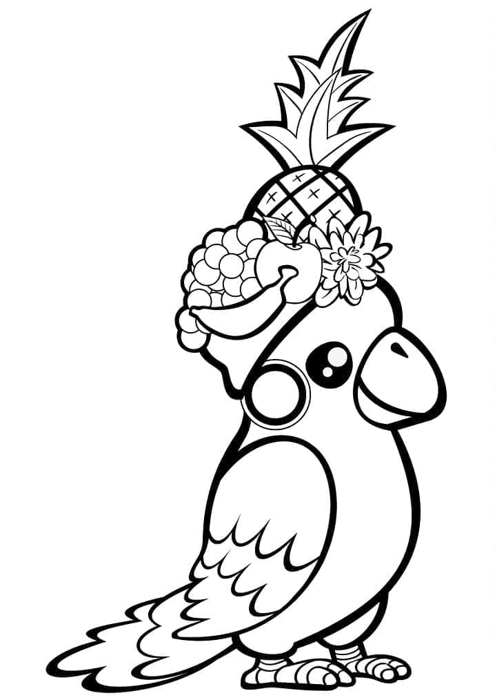 Desenho de Papagaio Kawaii para Colorir