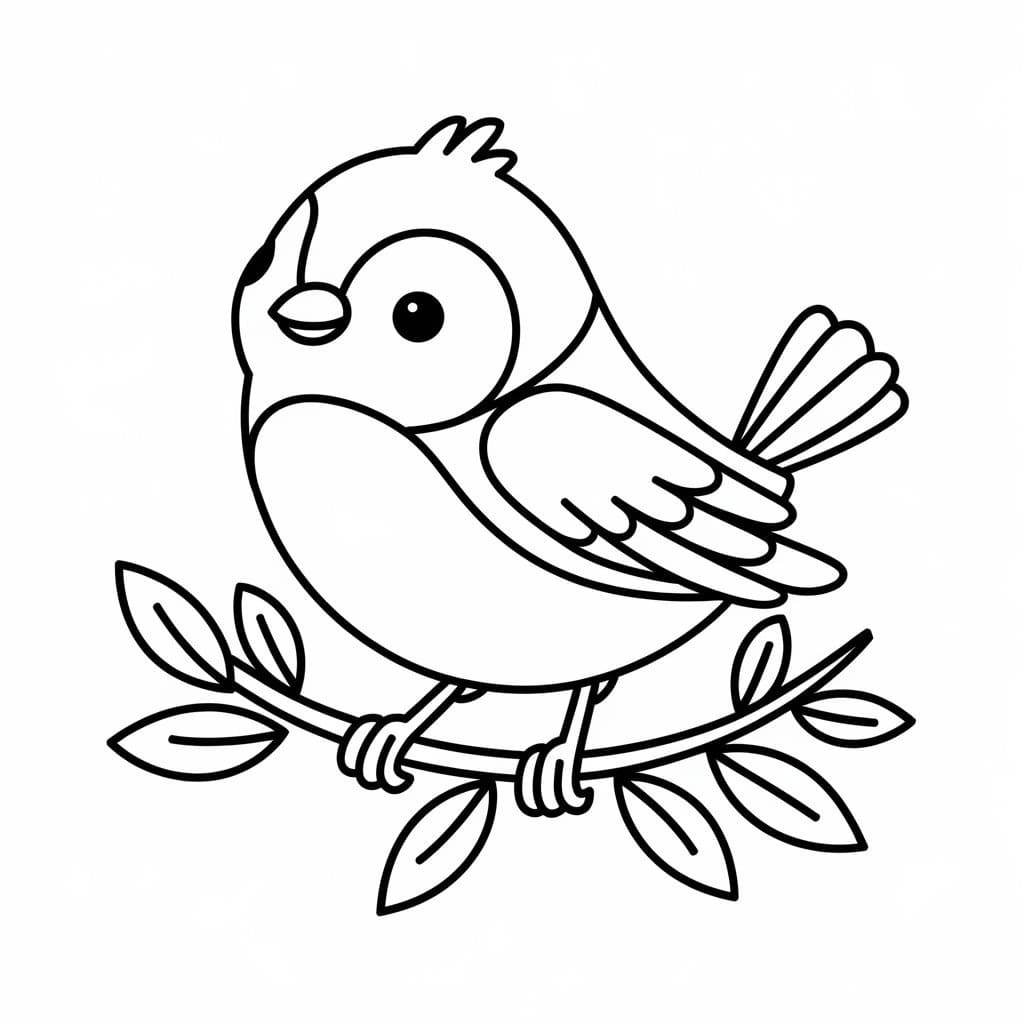 Desenho de Passarinho no Galho para Colorir