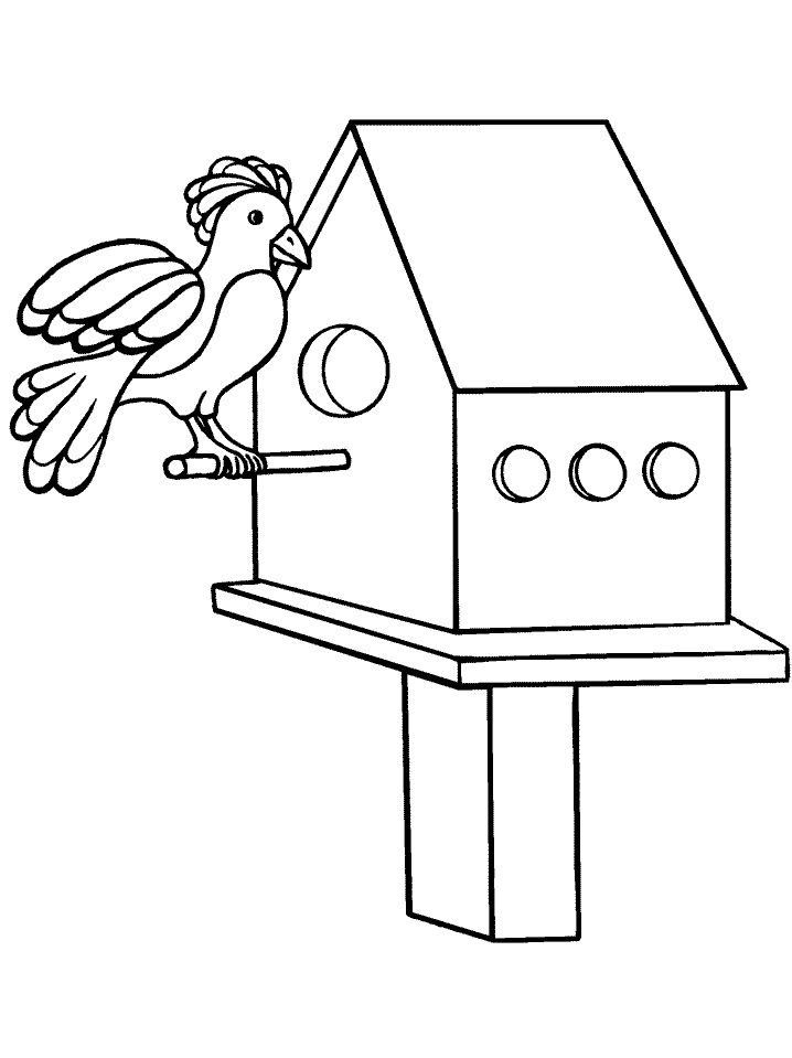 Desenho de Casa de Madeira para Pássaros para Colorir