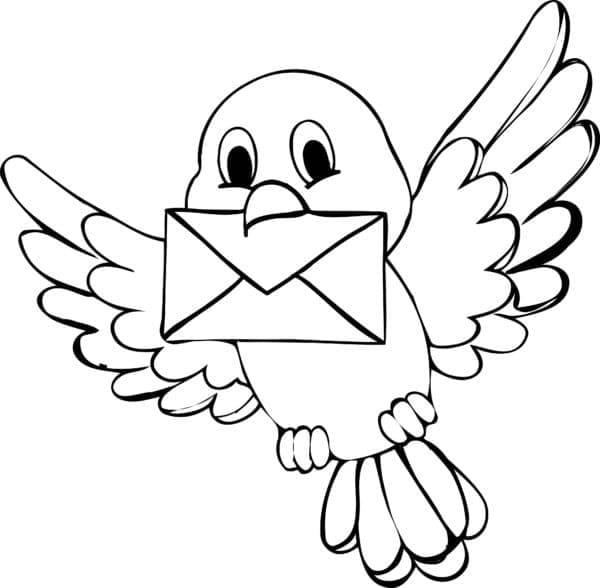 Desenho de Pássaro com Carta para Colorir