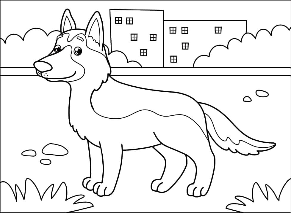 Desenho de Pastor Alemão Fofo para Colorir