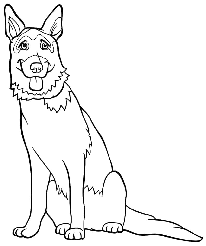 Desenho de Pastor Alemão Sorridente para Colorir