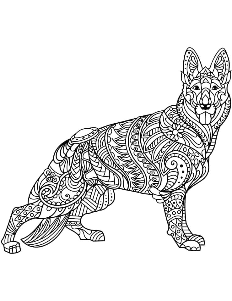 Desenho de Pastor Alemão Zentangle para Colorir