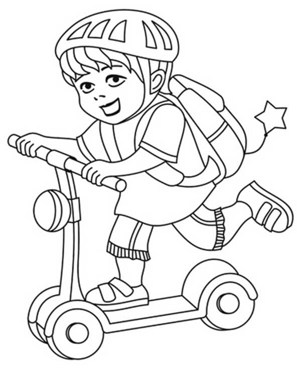 Desenho de Menino com Patinete para Colorir