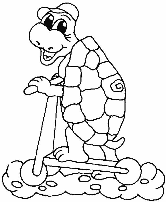 Desenho de Tartaruga no Patinete para Colorir