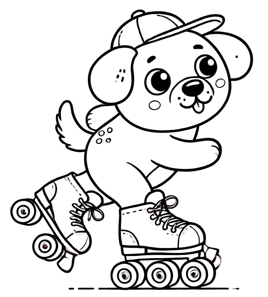 Desenho de Cachorro em Patins para Colorir