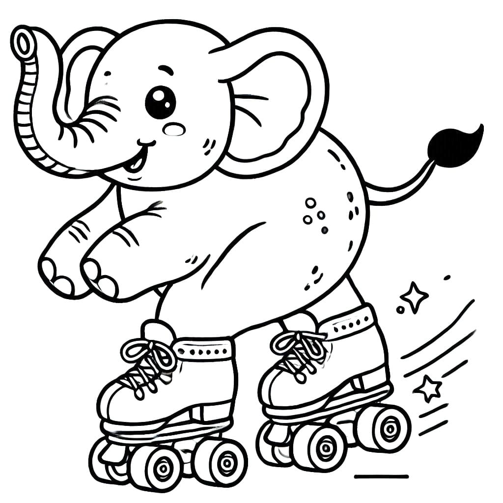 Desenho de Elefante em Patins para Colorir