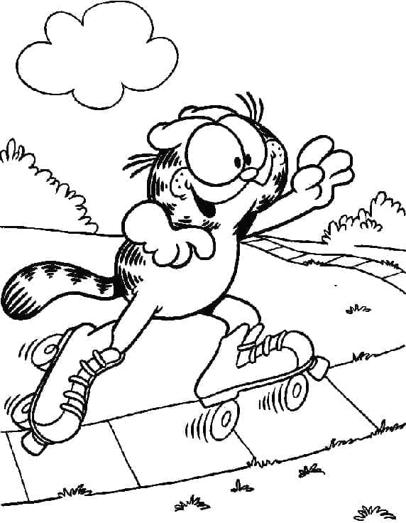 Desenho de Garfield de Patins para Colorir