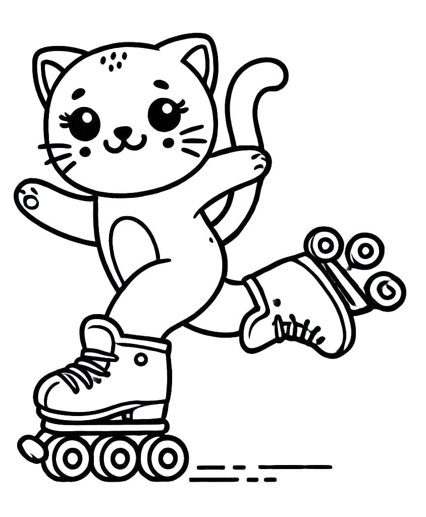 Desenho de Gato em Patins para Colorir