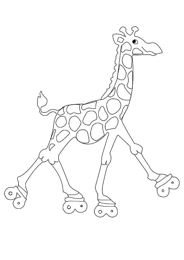 Desenho de Girafa em Patins para Colorir