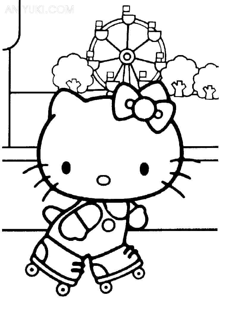 Desenho de Hello Kitty em Patins para Colorir