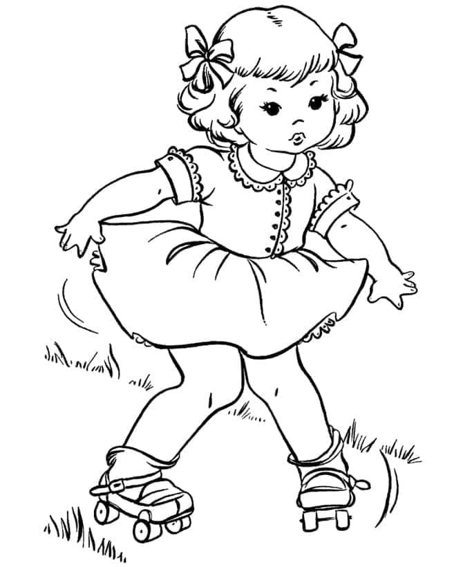 Desenho de Menina de Patins para Colorir