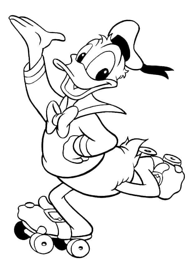 Desenho de Pato Donald em Patins para Colorir