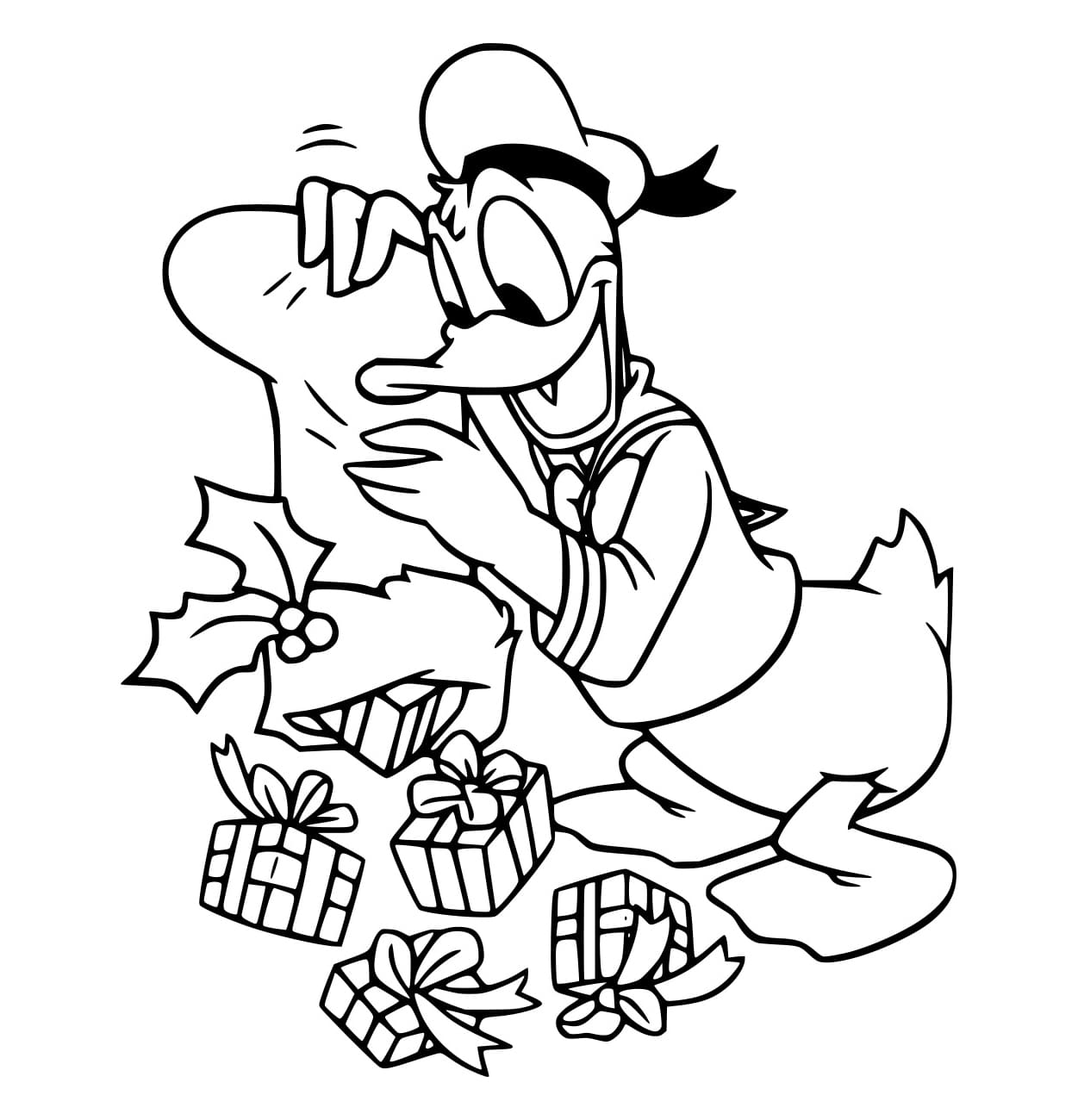 Desenho de Donald e Presentes para Colorir