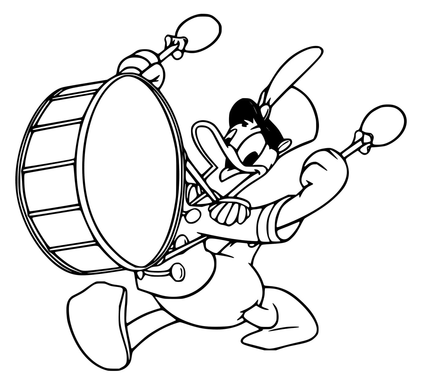 Desenho de Donald Tocando Tambor para Colorir
