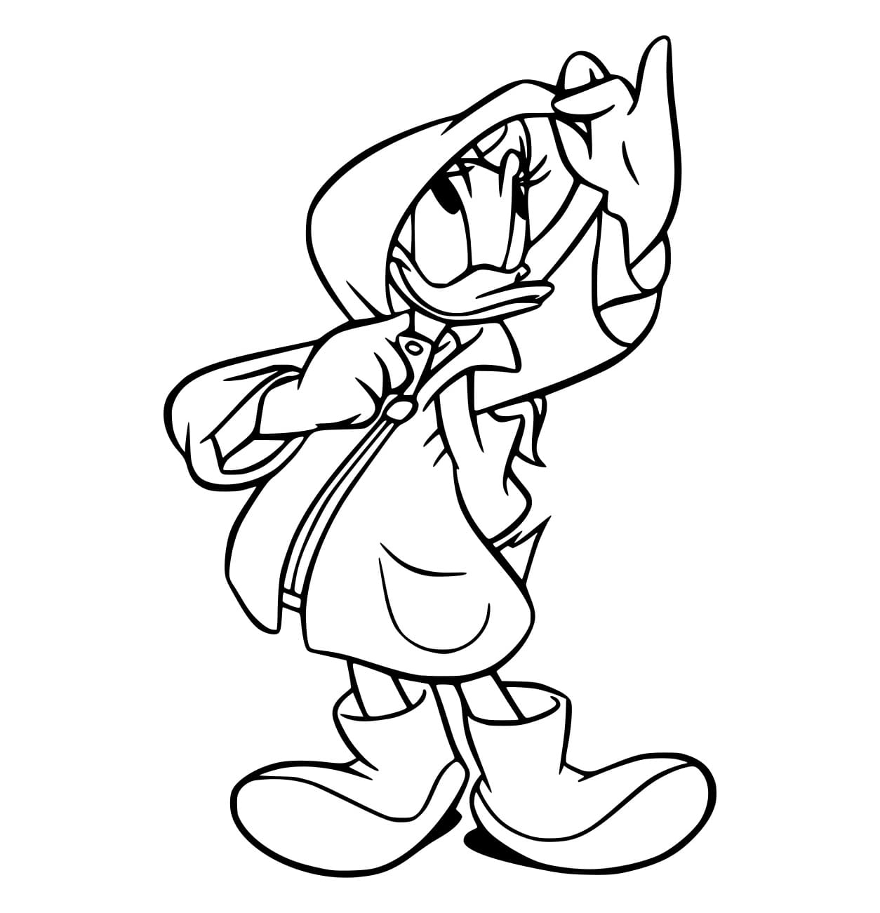Desenho de Donald Vestindo uma Capá de Chuva para Colorir