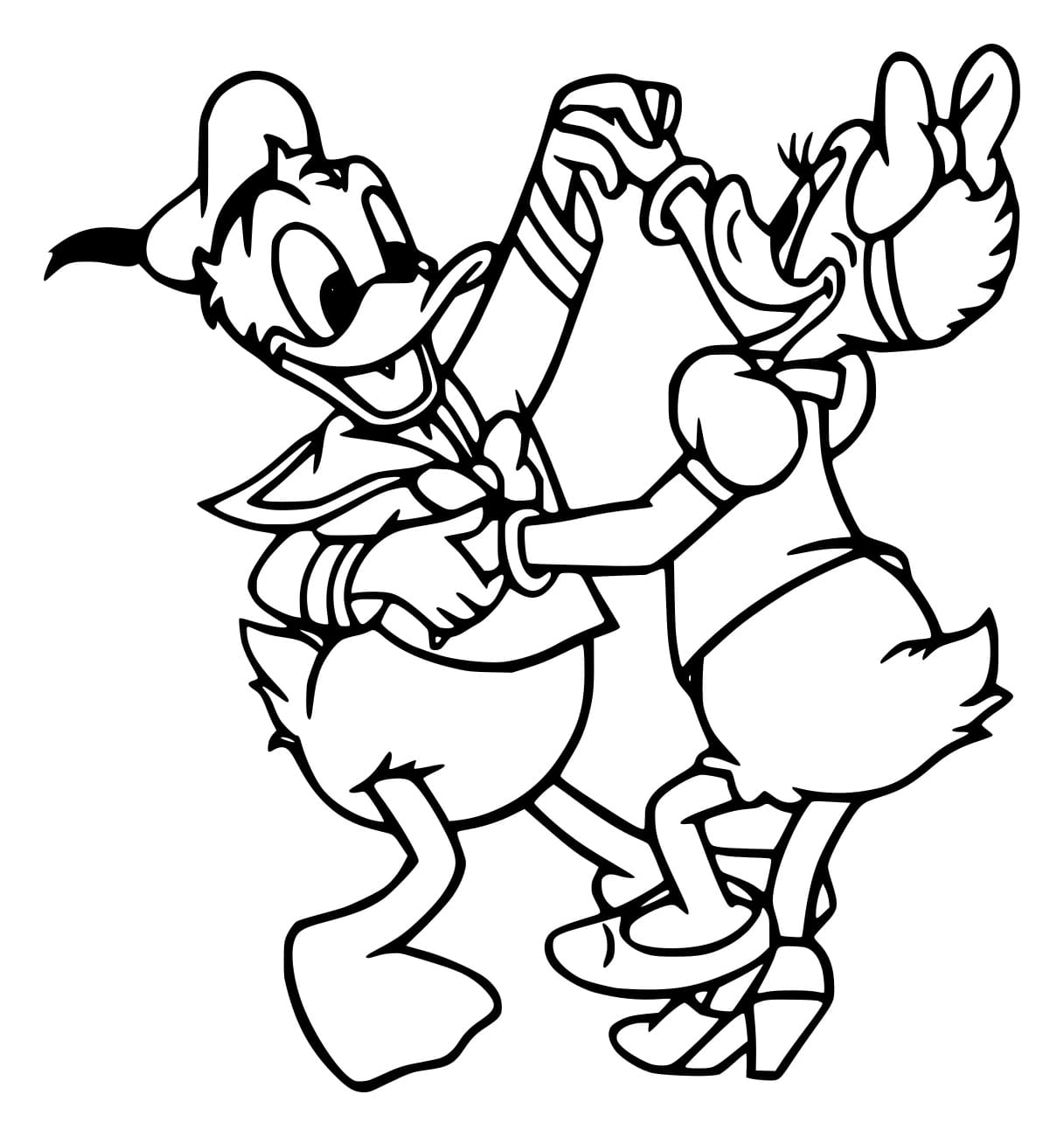 Desenho de Donald Dançando com Daisy para Colorir