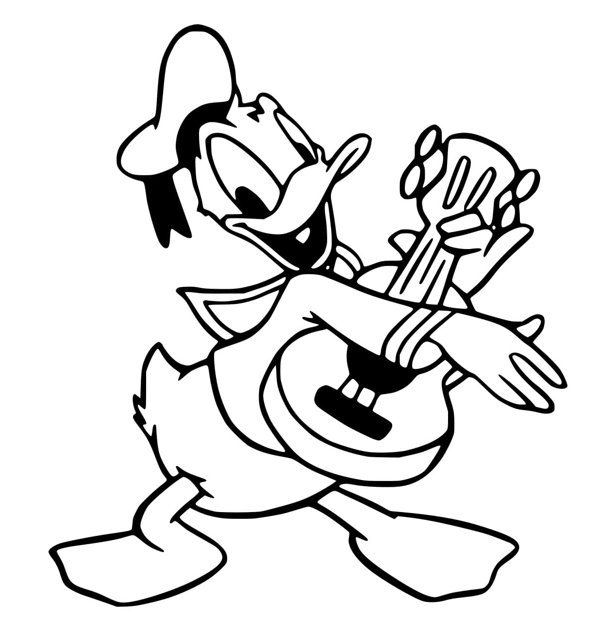 Desenho de Donald Tocando Violão para Colorir