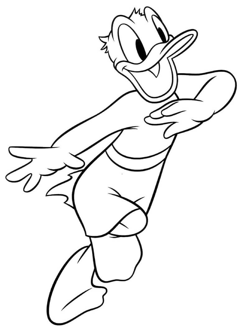 Desenho de Pato Donald com Roupa de Praia para Colorir