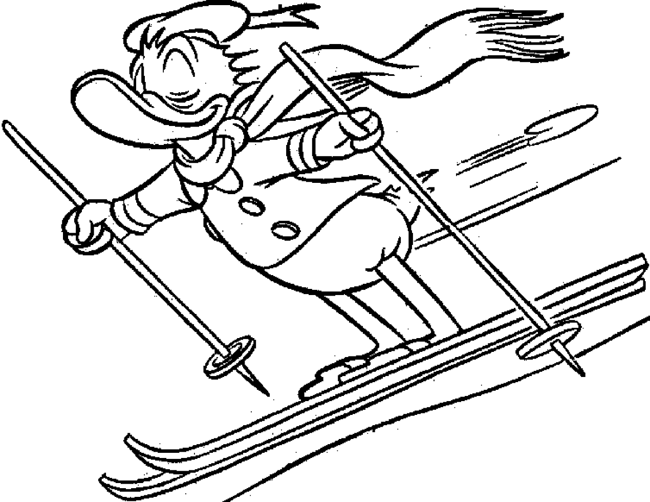 Desenho de Pato Donald Esquiando para Colorir