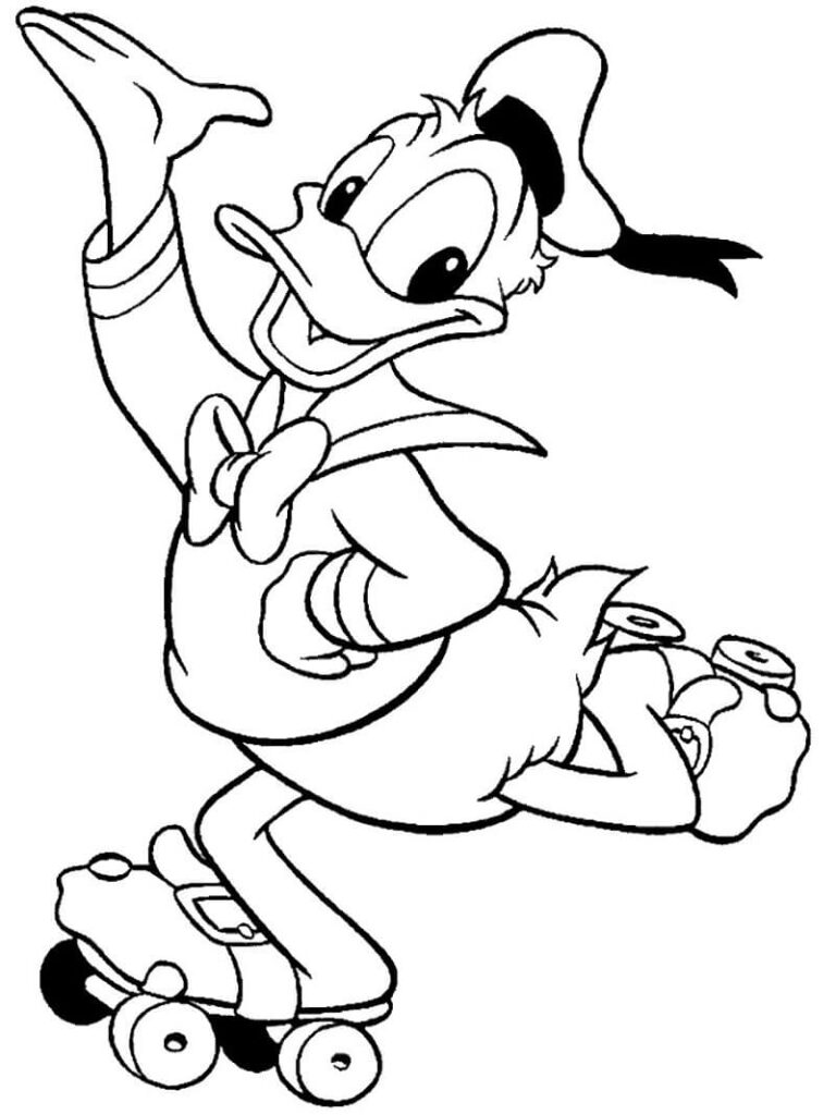 Desenho Pato Donald de Patins para Colorir