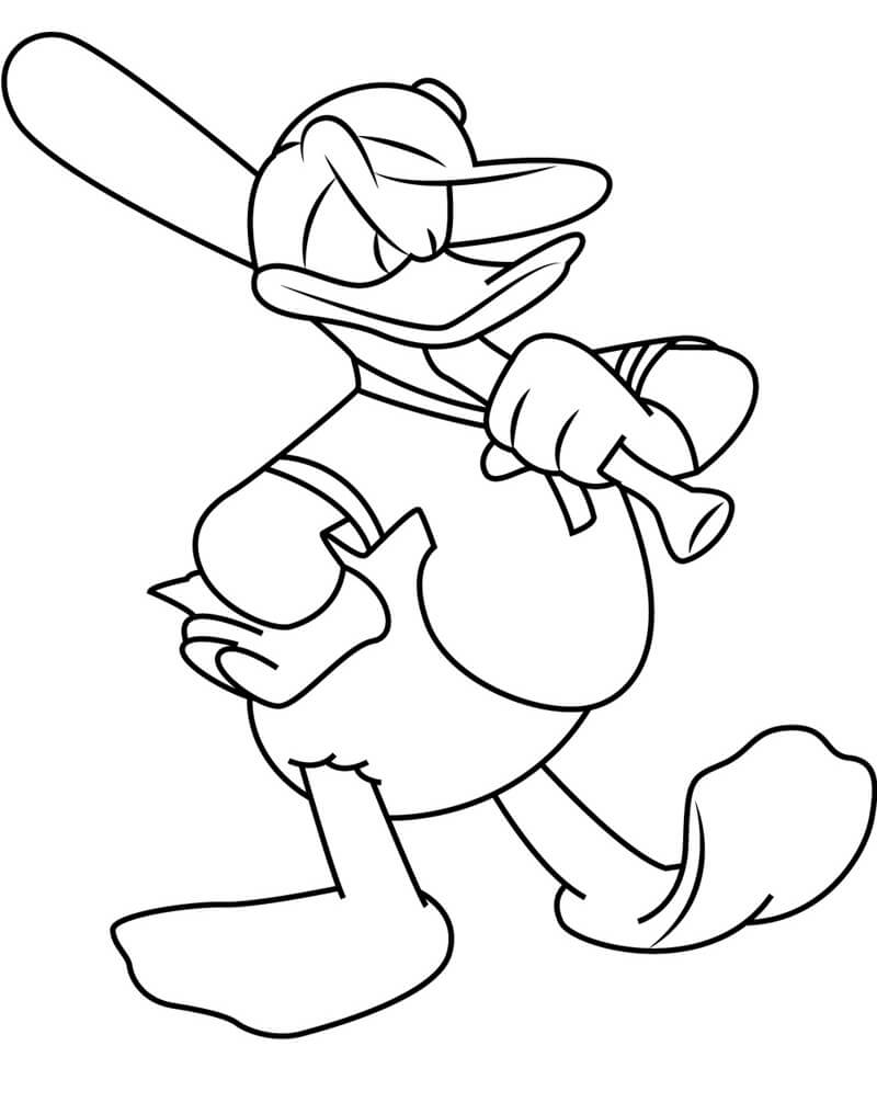 Desenho Pato Donald e Beisebol para Colorir