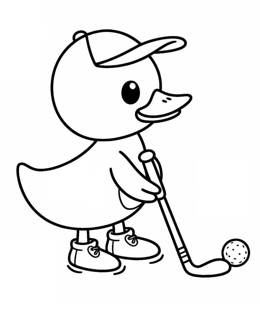 Desenho de Pato Jogá Golfe para Colorir