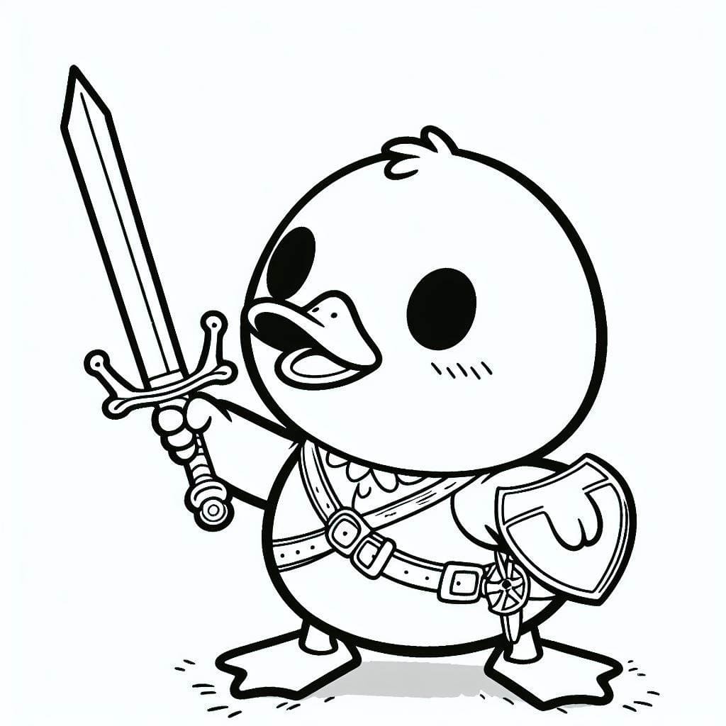 Desenho de Pato com Espada para Colorir